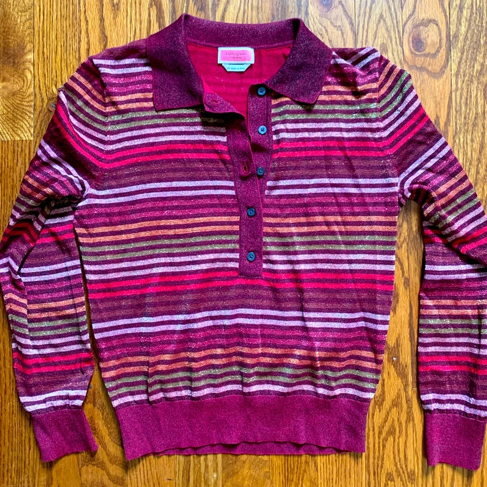Kate Spade metallic stripe long sleeved polo sweater, size XS